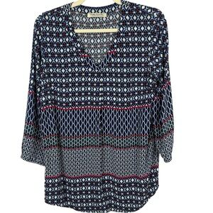 Betty Barclay Blue Red and White Relaxed Graphic Tunic Size Medium